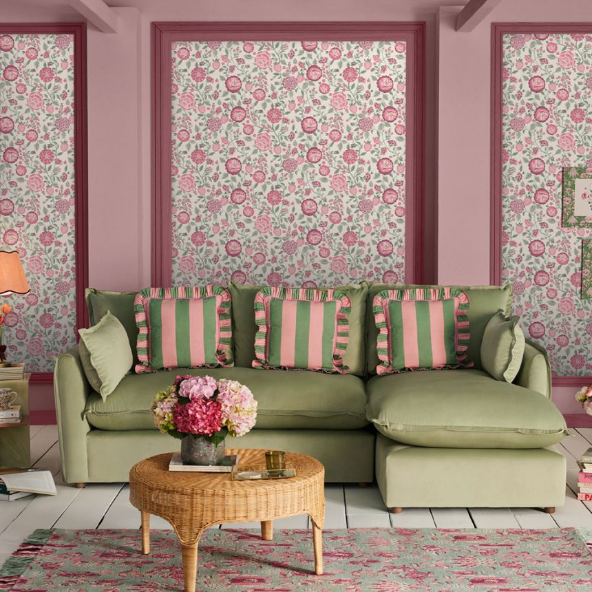 Vliesová tapeta na zeď, růžová, zelená, květiny, jahody, 125499, Cath Kidstone