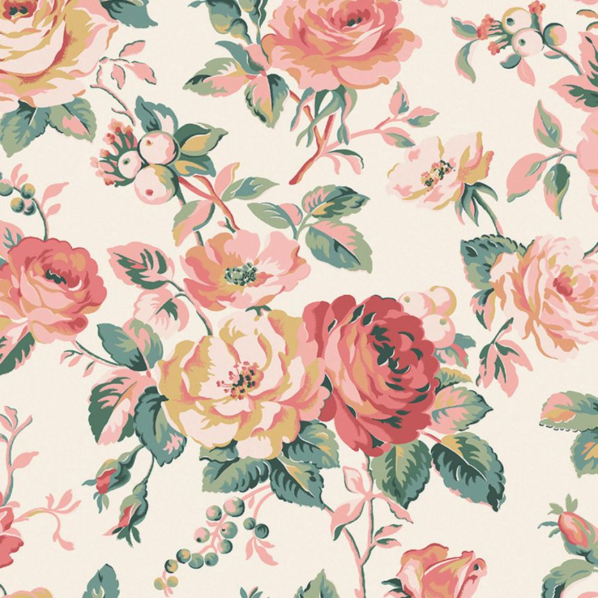Vliesová tapeta na zeď, růžová, zelená, květiny,  růže, 125501, Cath Kidstone