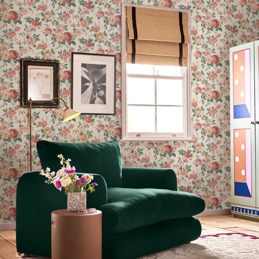 Vliesová tapeta na zeď, růžová, zelená, květiny,  růže, 125501, Cath Kidstone