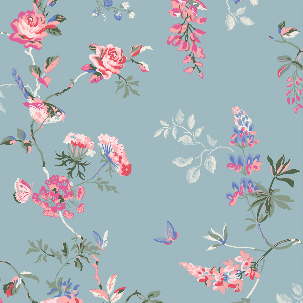 Vliesová tapeta na zeď, modrá, květiny, motýli, 125504, Cath Kidstone