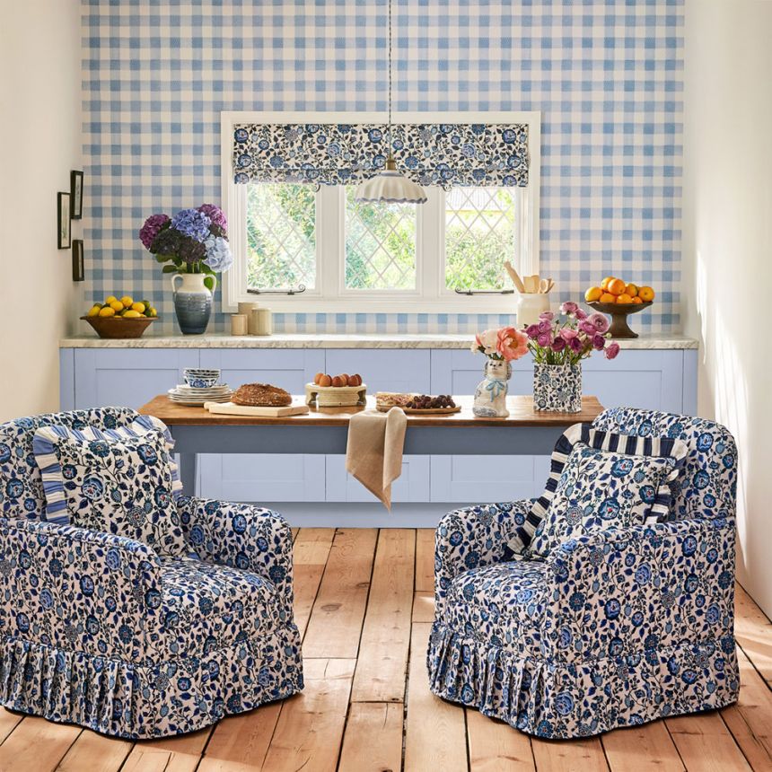 Vliesová tapeta na zeď, modrá, kostka, káro, 125514, Cath Kidstone