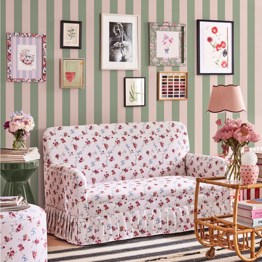 Vliesová tapeta na zeď, růžová, zelená, pruhy, 125518, Cath Kidstone
