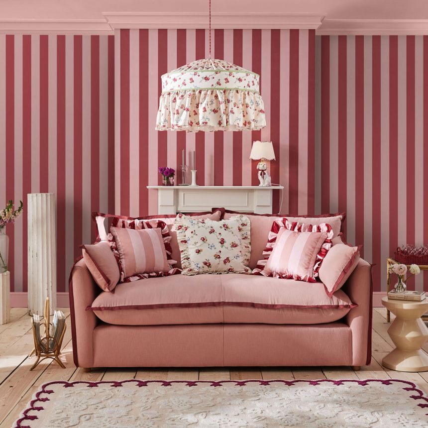 Vliesová tapeta na zeď, růžová, červená, pruhy, 125519, Cath Kidstone
