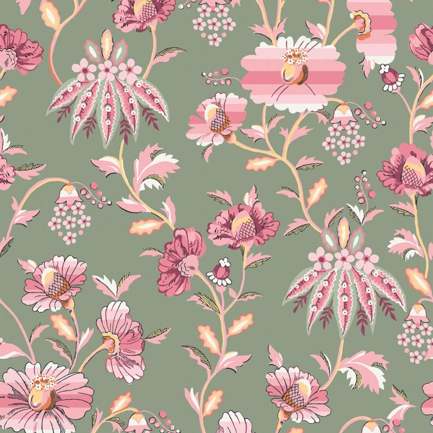 Vliesová tapeta na zeď, zeleno-růžová, květiny, 125524, Cath Kidstone