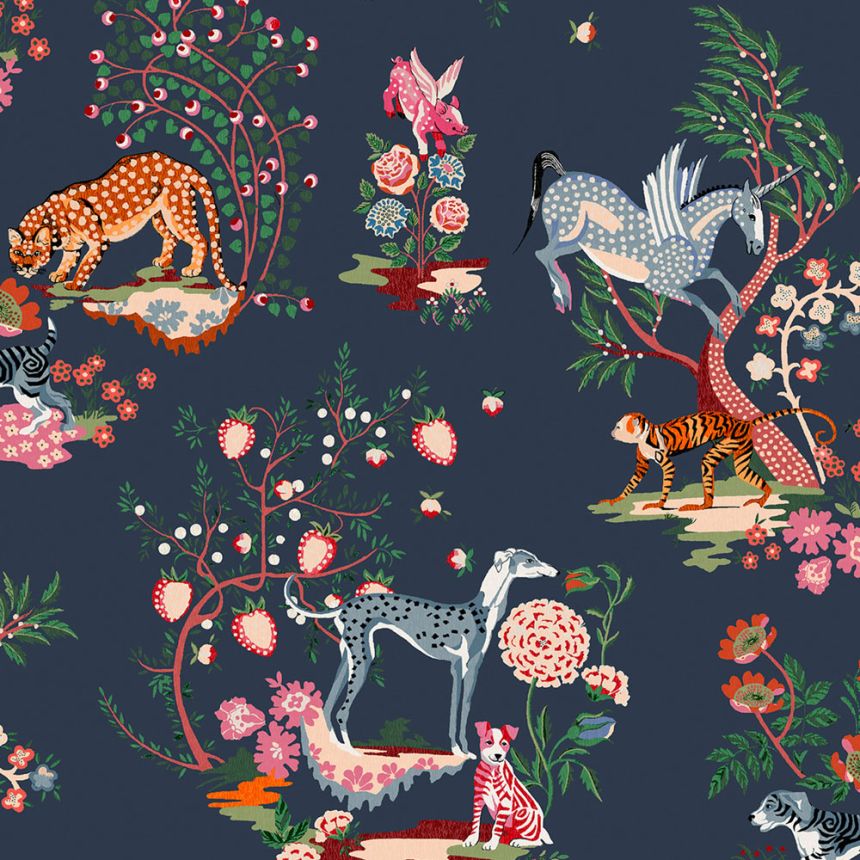 Vliesová tapeta na zeď, modrá, rostliny, zvířata, 125526, Cath Kidstone