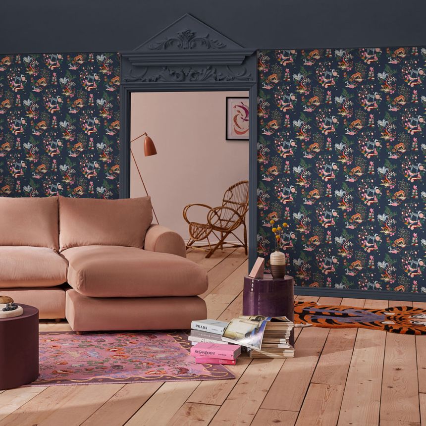 Vliesová tapeta na zeď, modrá, rostliny, zvířata, 125526, Cath Kidstone