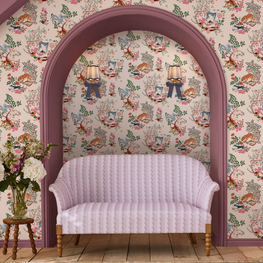Vliesová tapeta na zeď, růžová, rostliny, zvířata, 125528, Cath Kidstone