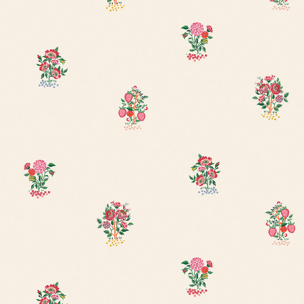 Vliesová tapeta na zeď, krémovo-růžová, květiny, jahody, 125530, Cath Kidstone