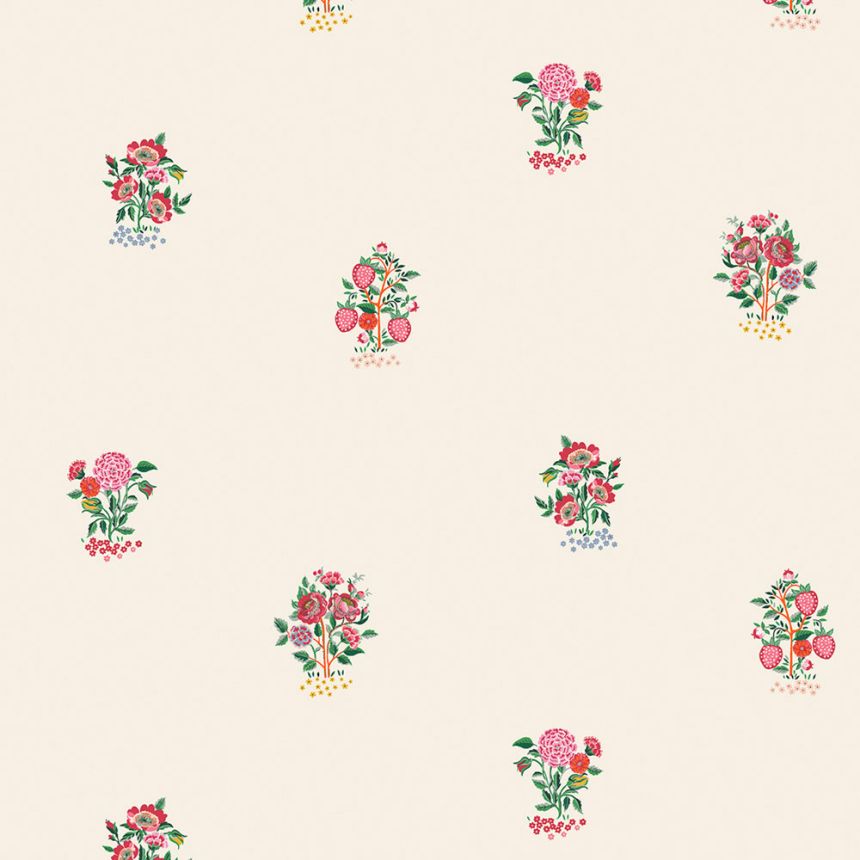 Vliesová tapeta na zeď, krémovo-růžová, květiny, jahody, 125530, Cath Kidstone