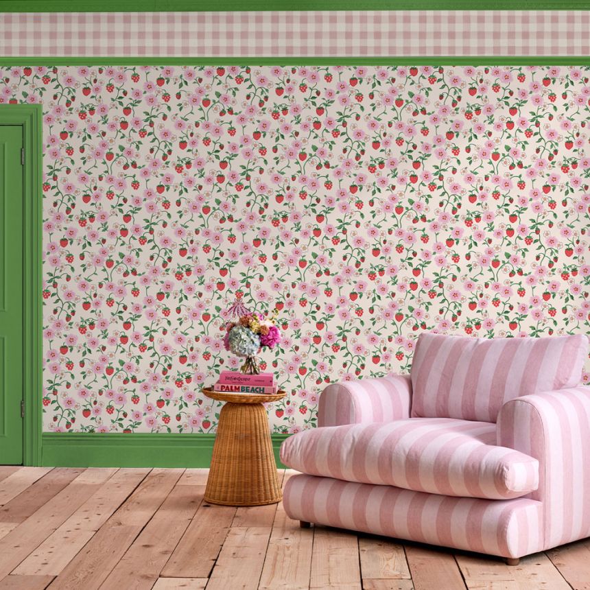 Vliesová tapeta na zeď, krémová, květiny, jahody, 125531, Cath Kidstone