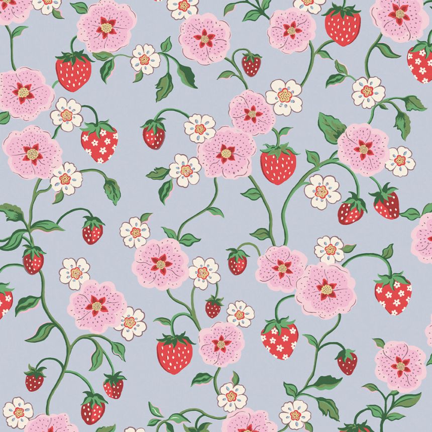 Vliesová tapeta na zeď, modrá, květiny, jahody, 125532, Cath Kidstone
