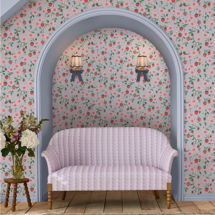 Vliesová tapeta na zeď, modrá, květiny, jahody, 125532, Cath Kidstone