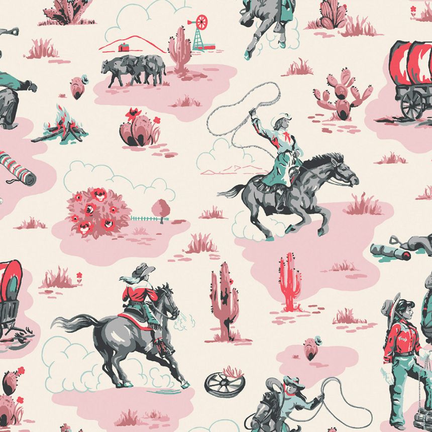 Vliesová tapeta na zeď, růžová, Cowgirls, 125534, Cath Kidstone