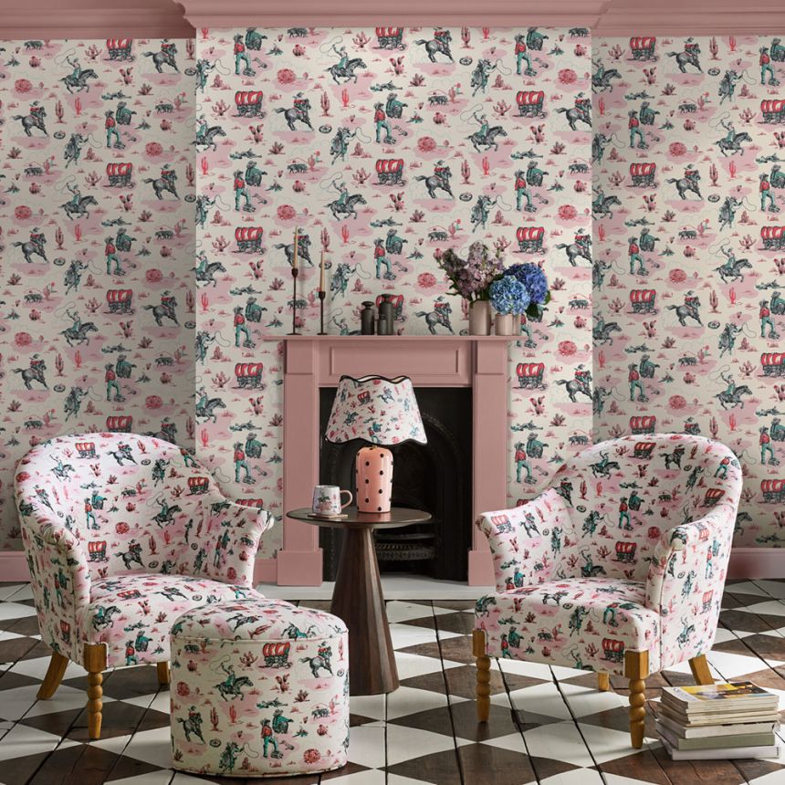 Vliesová tapeta na zeď, růžová, Cowgirls, 125534, Cath Kidstone