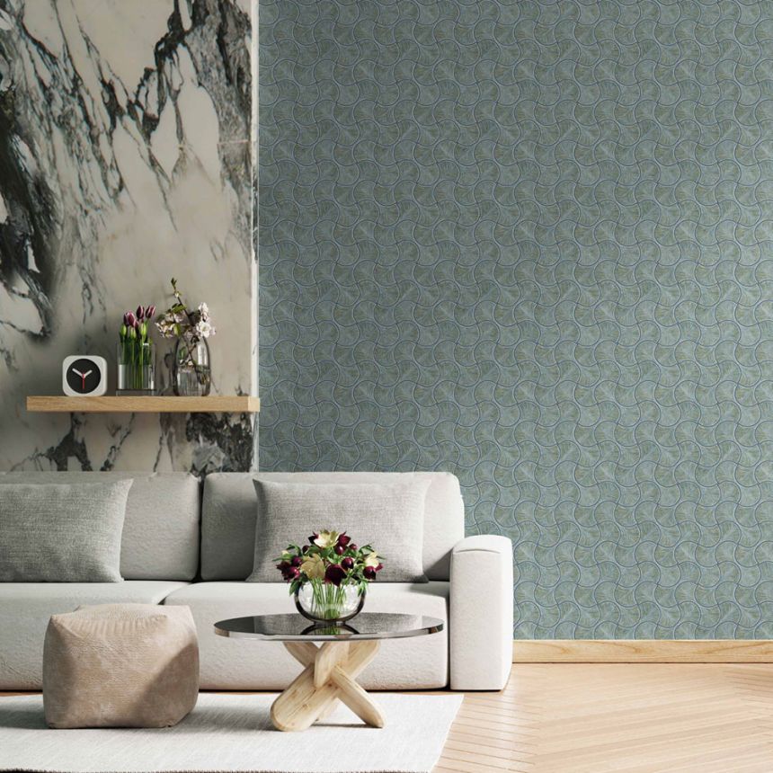Geometrická vliesová tapeta na zeď, modro-zelená, 23201-6, Omega, AdaWall