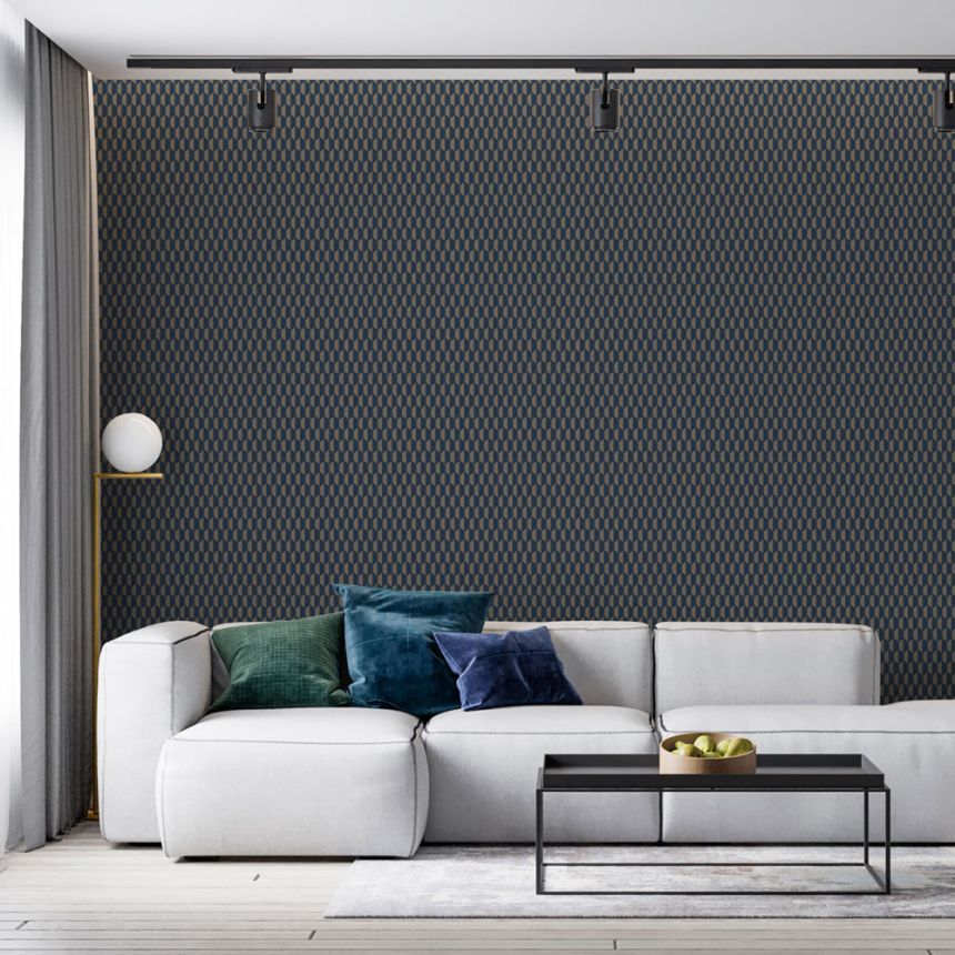 Geometrická vliesová tapeta na zeď, modro-hnědá, imitace látky, 23208-6, Omega, AdaWall