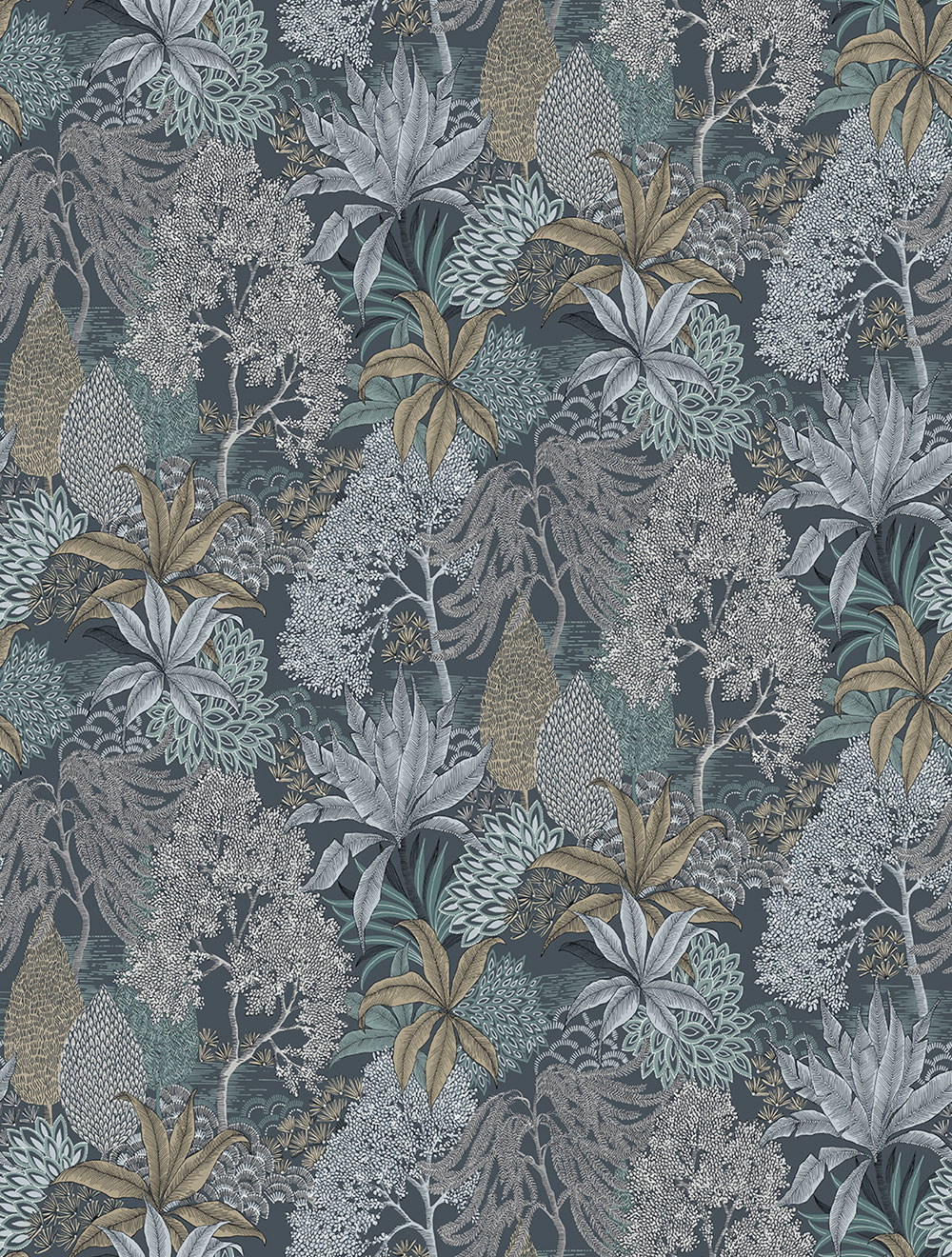 Vliesová obrazová tapeta na zeď, modrá, listy, FW4003-4, Feature Walls, Decoprint