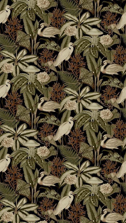 Vliesová obrazová tapeta na zeď, černá, ptáci, listy, FW4061-1, Feature Walls, Decoprint