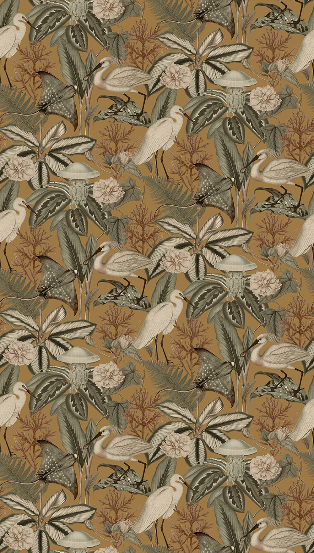 Vliesová obrazová tapeta na zeď, hnědá, ptáci, listy, FW4061-6, Feature Walls, Decoprint