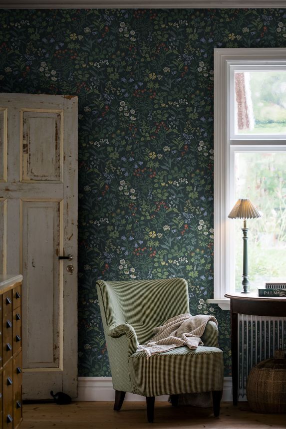 Vliesová tapeta na zeď, modrá, luční květiny, 4181, Alla Tiders Hus, Icons, Borastapeter