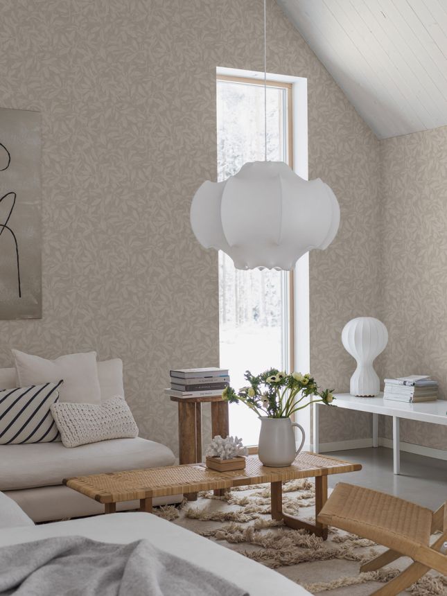 Vliesová tapeta na zeď, šedo-béžová, listy, 4195, Alla Tiders Hus, Borastapeter