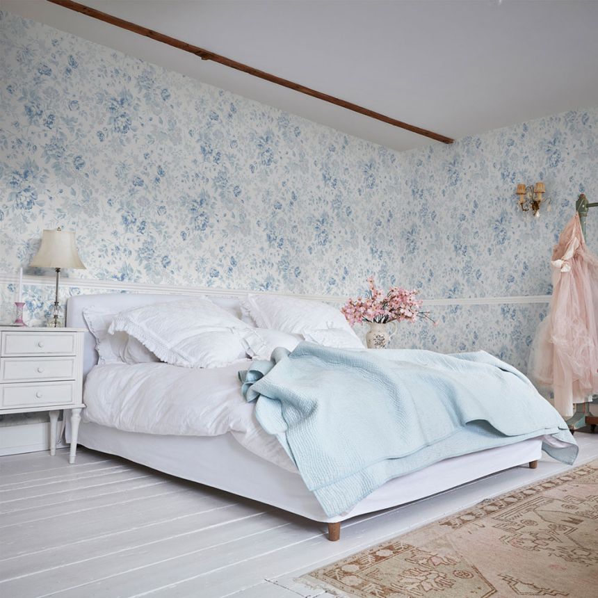 Vliesová tapeta na zeď, modrá, květiny, 125109, Shabby Chic by Rachel Ashwell