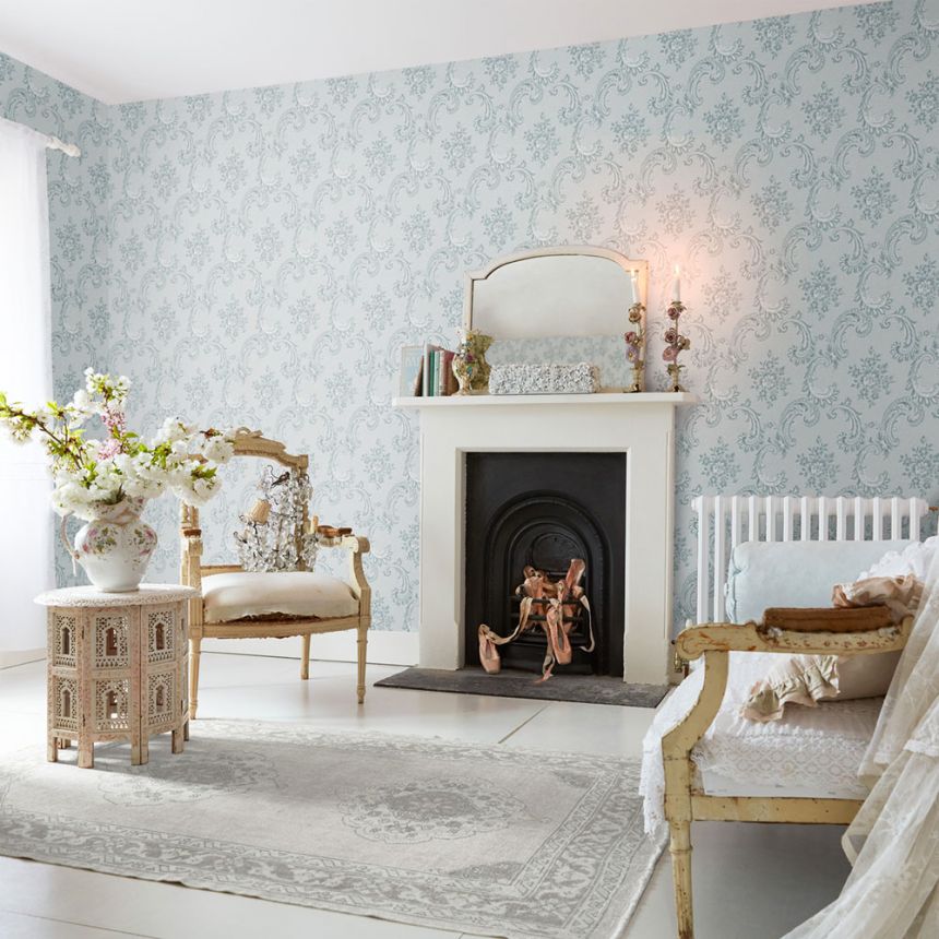 Vliesová tapeta na zeď, modrá, zámecká, ornamenty, 125114, Shabby Chic by Rachel Ashwell