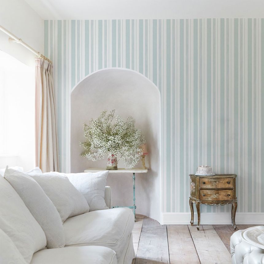 Vliesová tapeta na zeď, modrá, pruhy, 125117, Shabby Chic by Rachel Ashwell