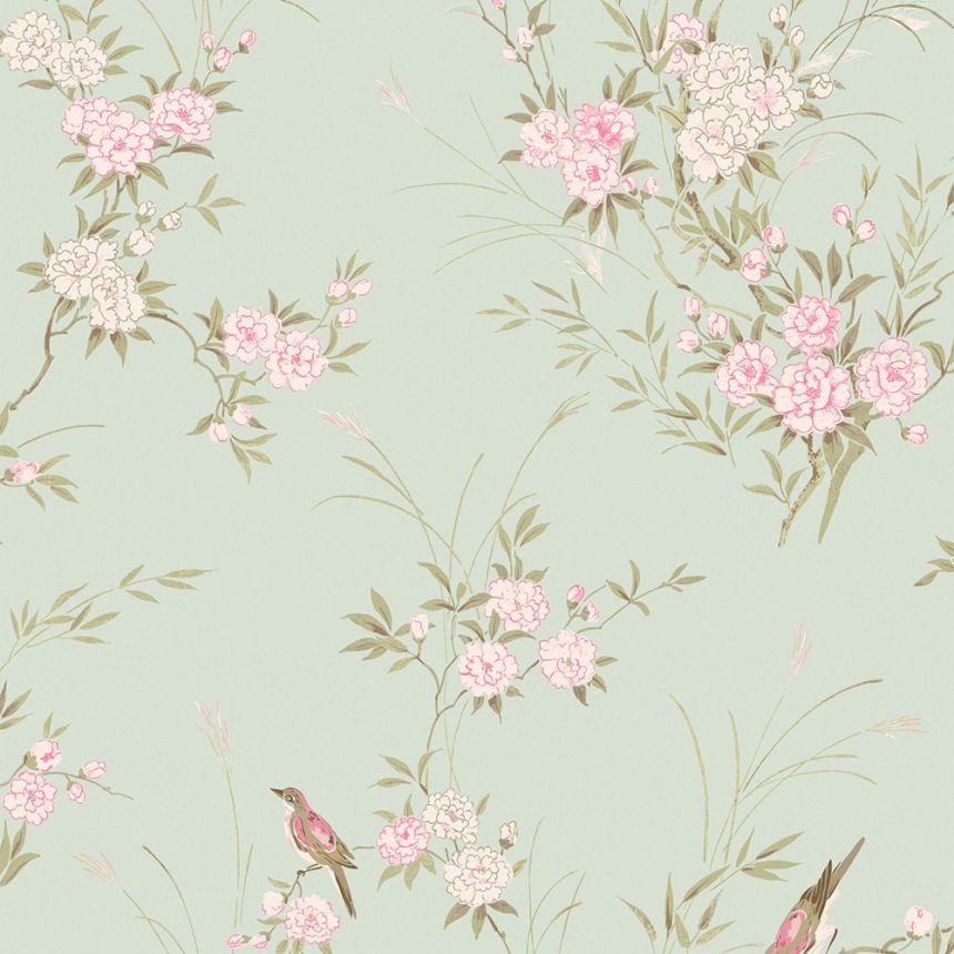 Vliesová tapeta na zeď, zelená, květiny, ptáčci, 125120, Shabby Chic by Rachel Ashwell