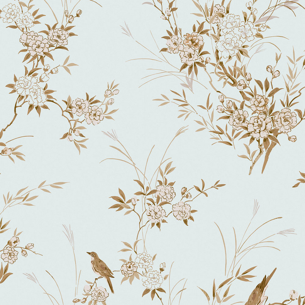 Vliesová tapeta na zeď, modrá, květiny, ptáčci, 125121, Shabby Chic by Rachel Ashwell