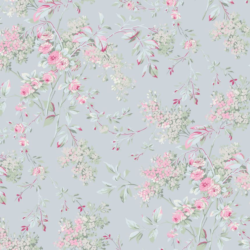 Vliesová tapeta na zeď, modrá, květiny, 125123, Shabby Chic by Rachel Ashwell