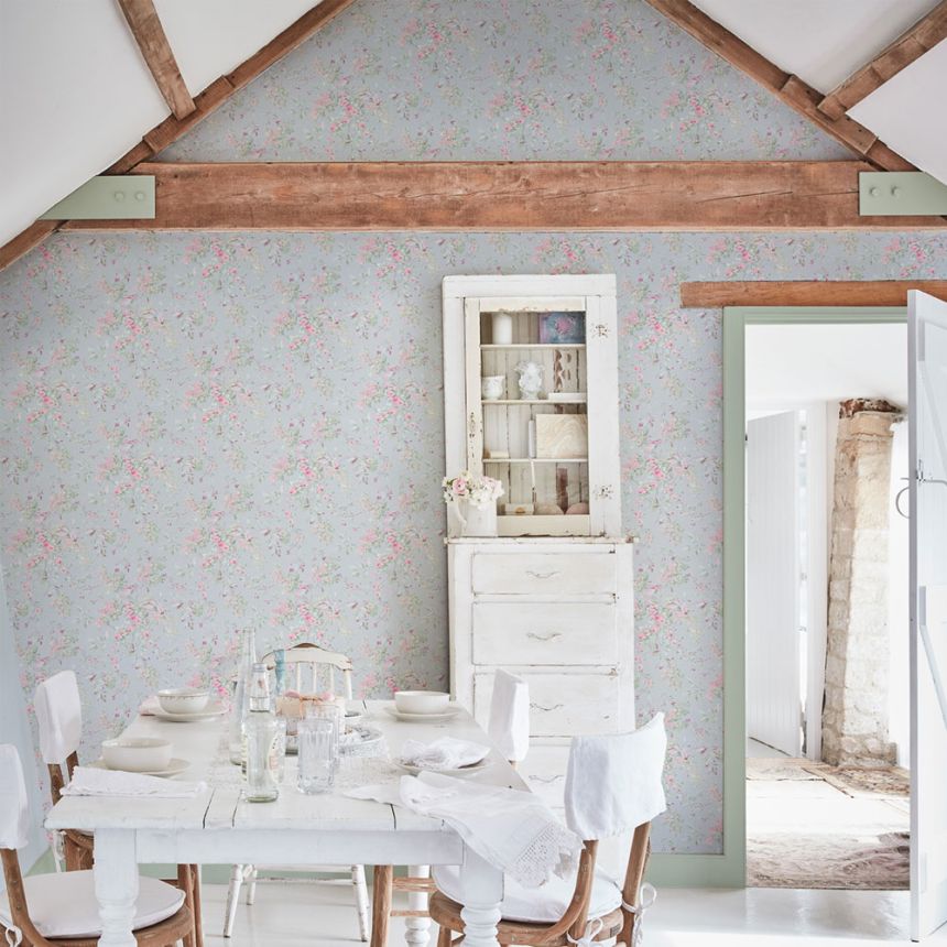 Vliesová tapeta na zeď, modrá, květiny, 125123, Shabby Chic by Rachel Ashwell