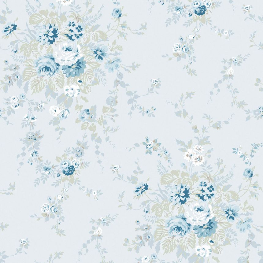 Vliesová tapeta na zeď, modrá, květiny, 125128, Shabby Chic by Rachel Ashwell