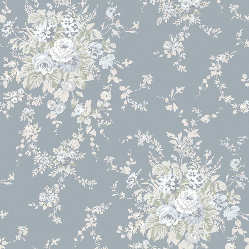 Vliesová tapeta na zeď, šedá, květiny, 125129, Shabby Chic by Rachel Ashwell