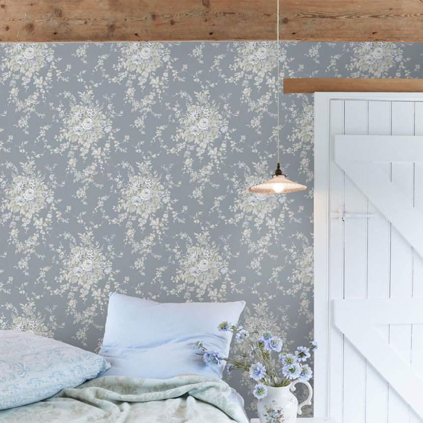 Vliesová tapeta na zeď, šedá, květiny, 125129, Shabby Chic by Rachel Ashwell