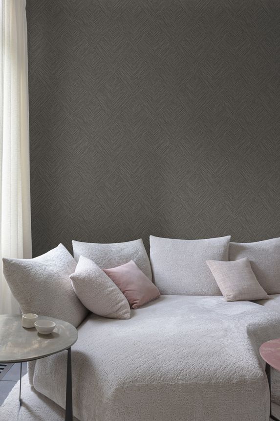 Vliesová tapeta na zeď, hnědá, geometrická, PW3009, Precious Weaves, Grandeco