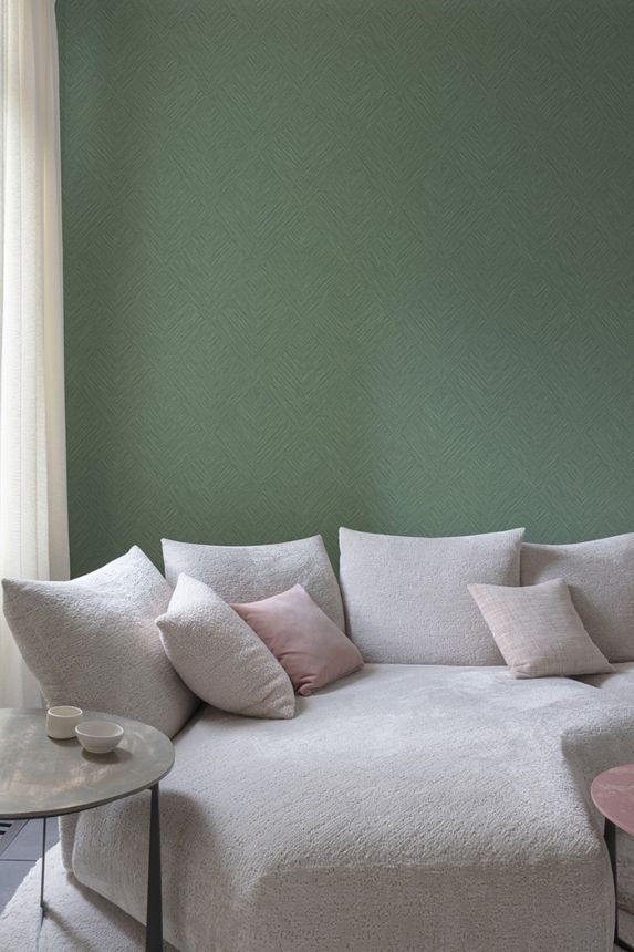 Vliesová tapeta na zeď, zelená, geometrická, PW3015, Precious Weaves, Grandeco