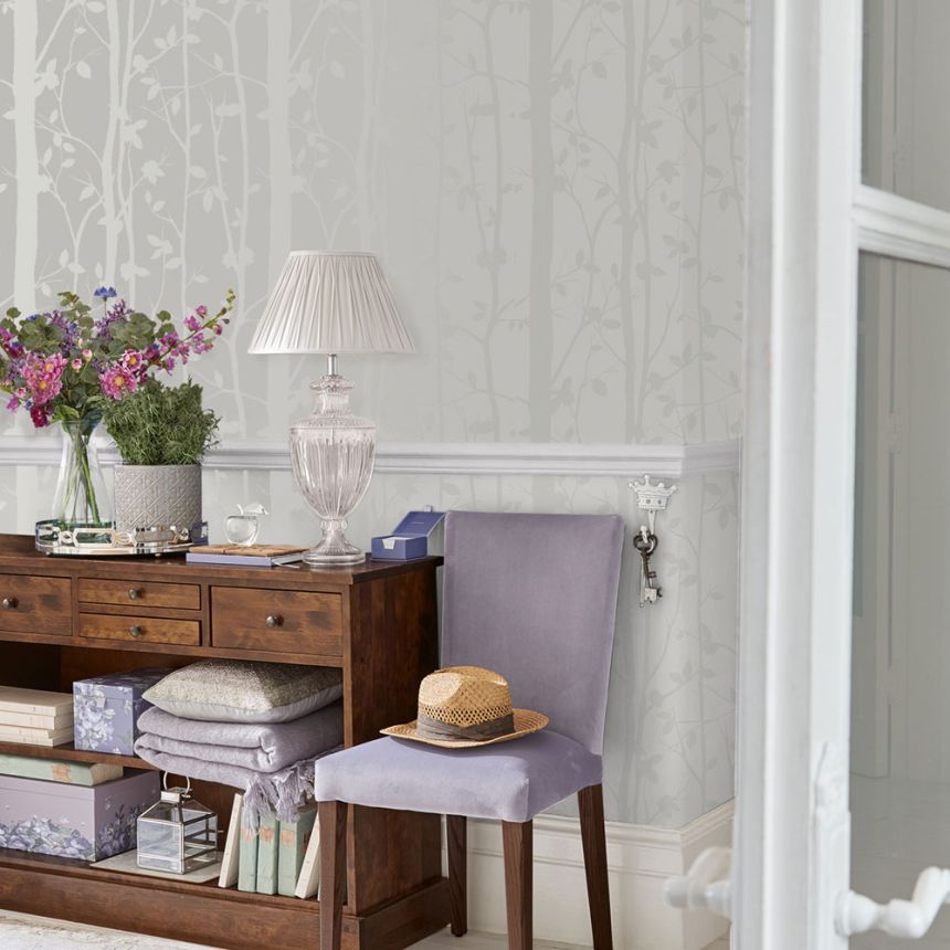 Vliesová tapeta na zeď, bílo-krémová, stromy, listy, 113341, Laura Ashley Signature