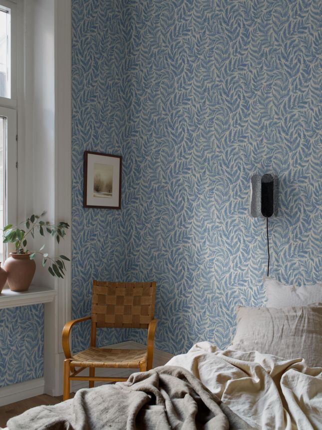 Vliesová tapeta na zeď, modrá, listy kapradin, 7790, Adorn, Borastapeter