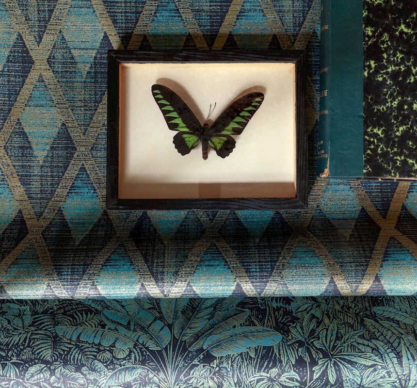 Geometrická vliesová tapeta na zeď, zeleno-zlatá, CAB503, The Texture Book, Masureel