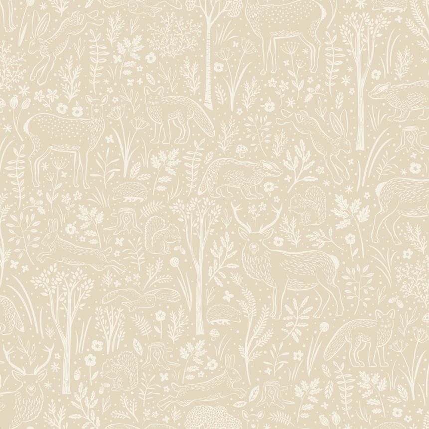 Vliesová tapeta na zeď, béžová, zvířátka v lese, LD3419, Little Dreamers, Grandeco