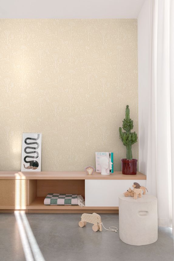 Vliesová tapeta na zeď, béžová, zvířátka v lese, LD3419, Little Dreamers, Grandeco