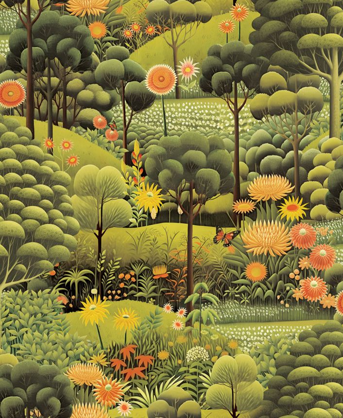 Vliesová tapeta na zeď, zelená, krajina, květiny, stromy, 127925, Arboretum, Graham Brown Premium