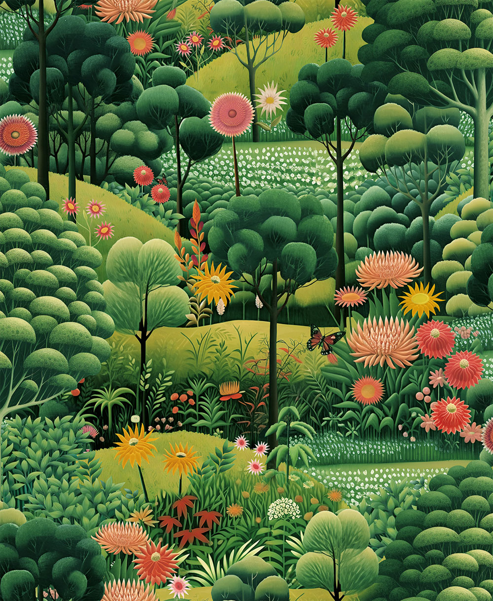 Vliesová tapeta na zeď, zelená, krajina, květiny, stromy, 127924, Arboretum, Graham Brown Premium
