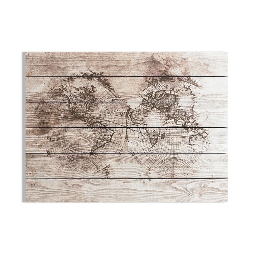 Obraz - tisk na dřevě 105391, Wood World Map, Mapa světa, Wall Art, Graham & Brown