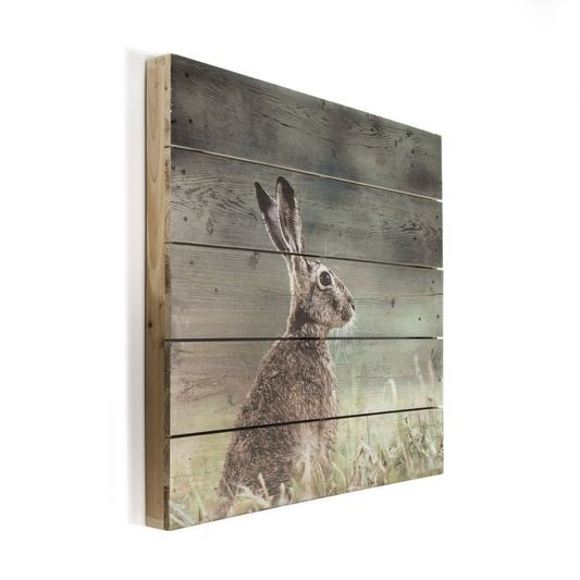 Dřevotisk Zajíc 102506, Hare Print On Wood, Wall Art