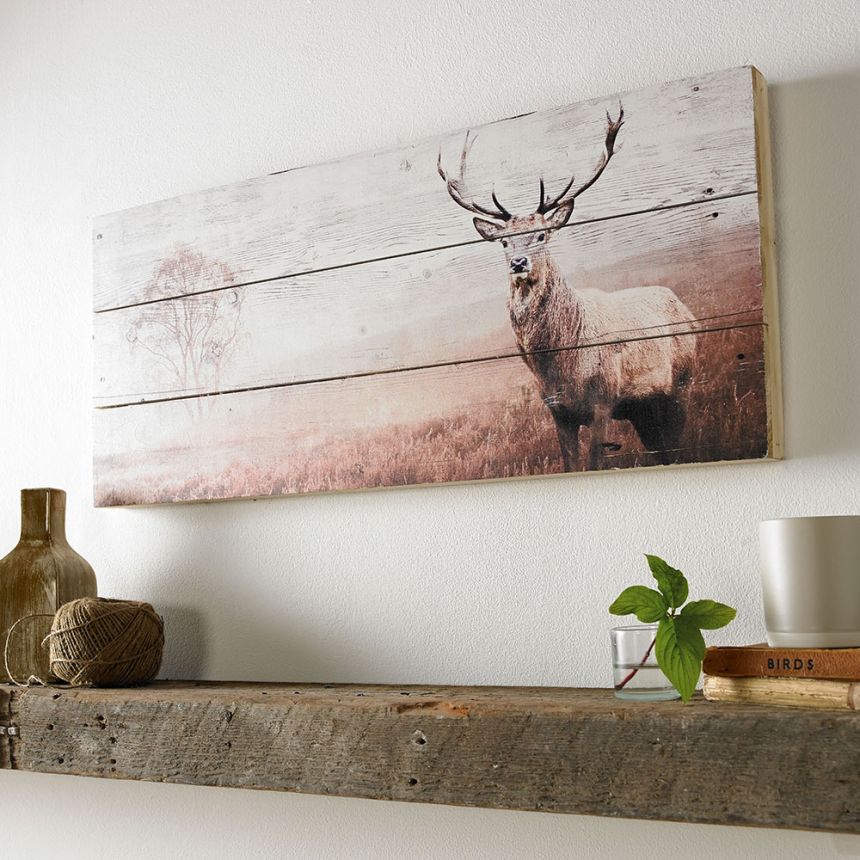 Dřevotisk 42-244, Stag Print On Wood, Wall Art, Graham Brown