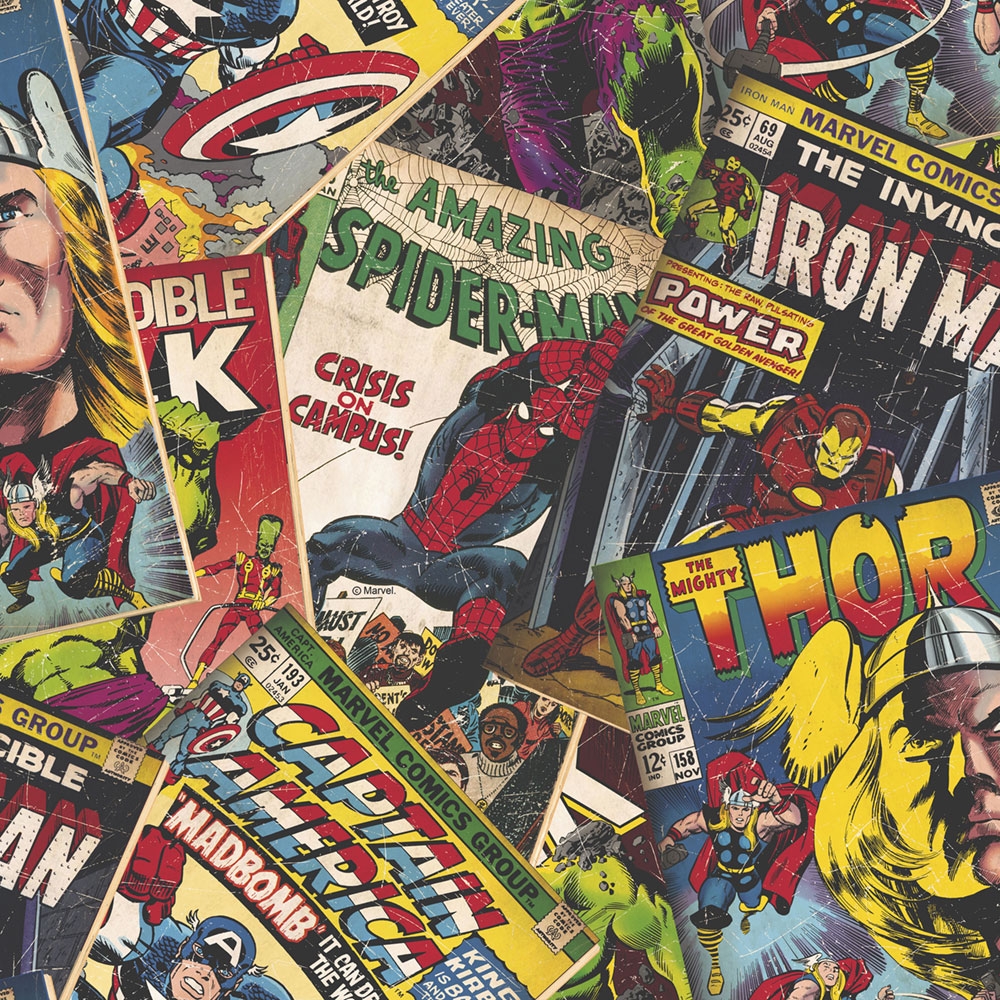 Papírová komiksová tapeta na zeď, 106378, Marvel Cover Story, Kids@Home 6, Graham & Brown