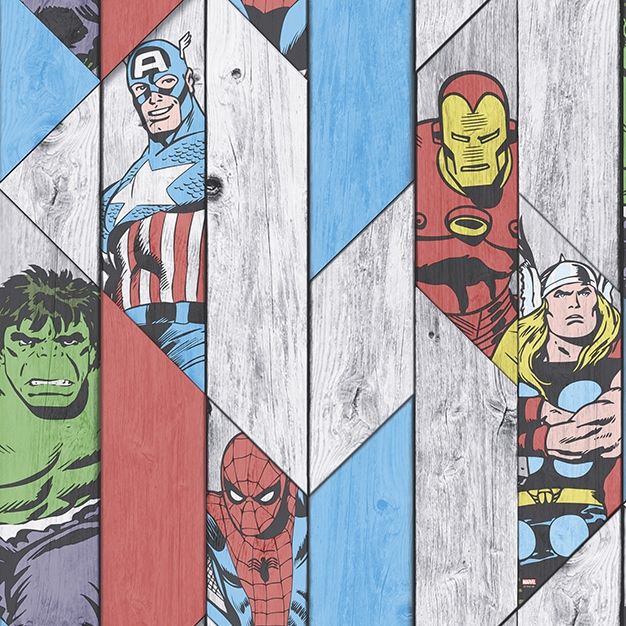 Papírová komiksová tapeta 102435, Marvel Wood Panel, Kids@Home 6, Graham & Brown