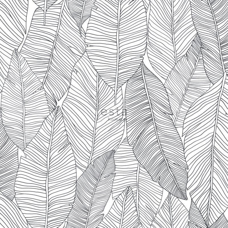 Černobílá vliesová tapeta s listy 139011, Black & White, Esta